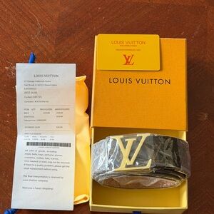 Louis Vuitton Monogram Belt with Gold LV Buckle - Brown/Black